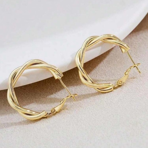 Gold hoop, twist earrings - Picture 2 of 3